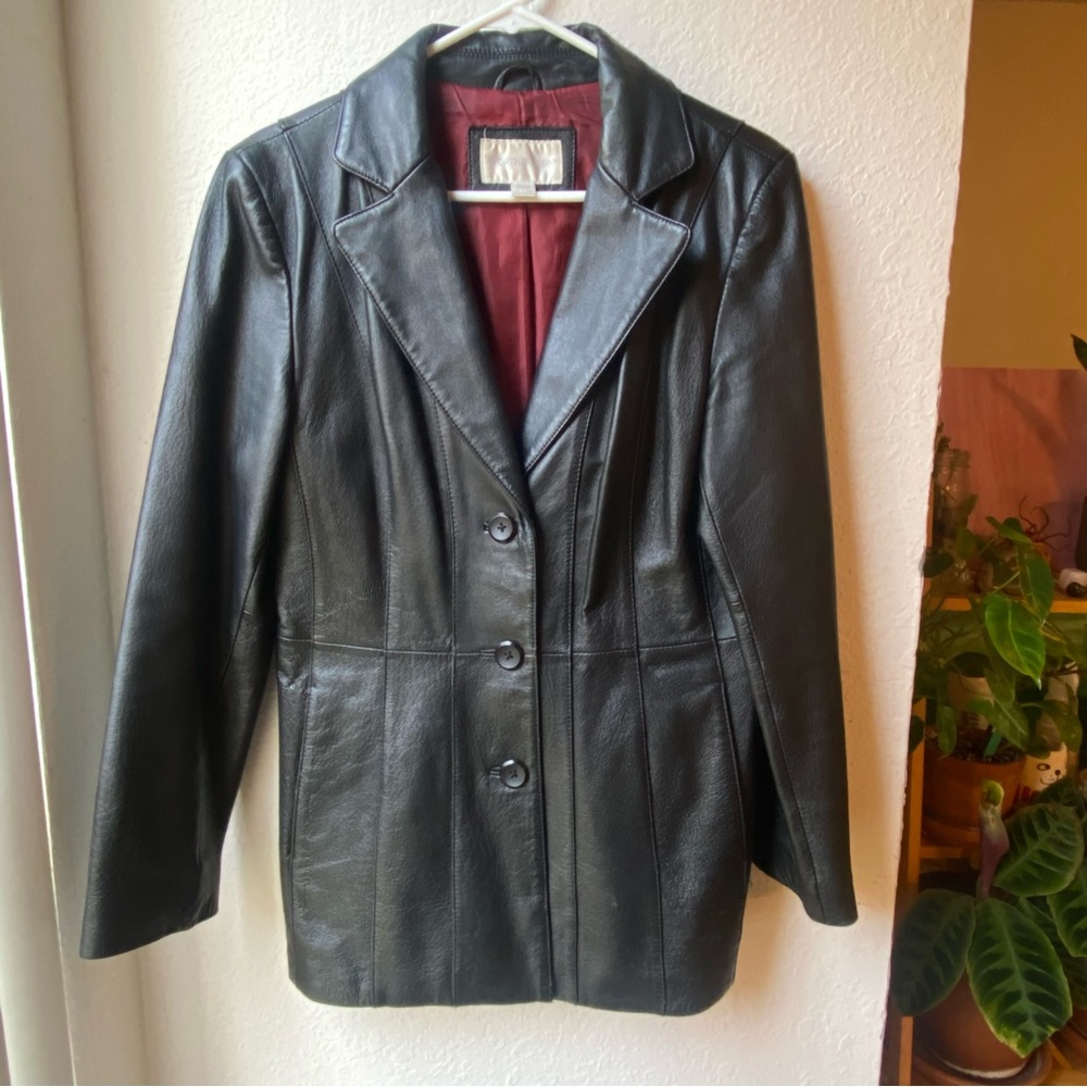 Long Black Leather Jacket Worthington Womens Medium